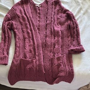 Pink Cable Knit Cardigan Sweater
